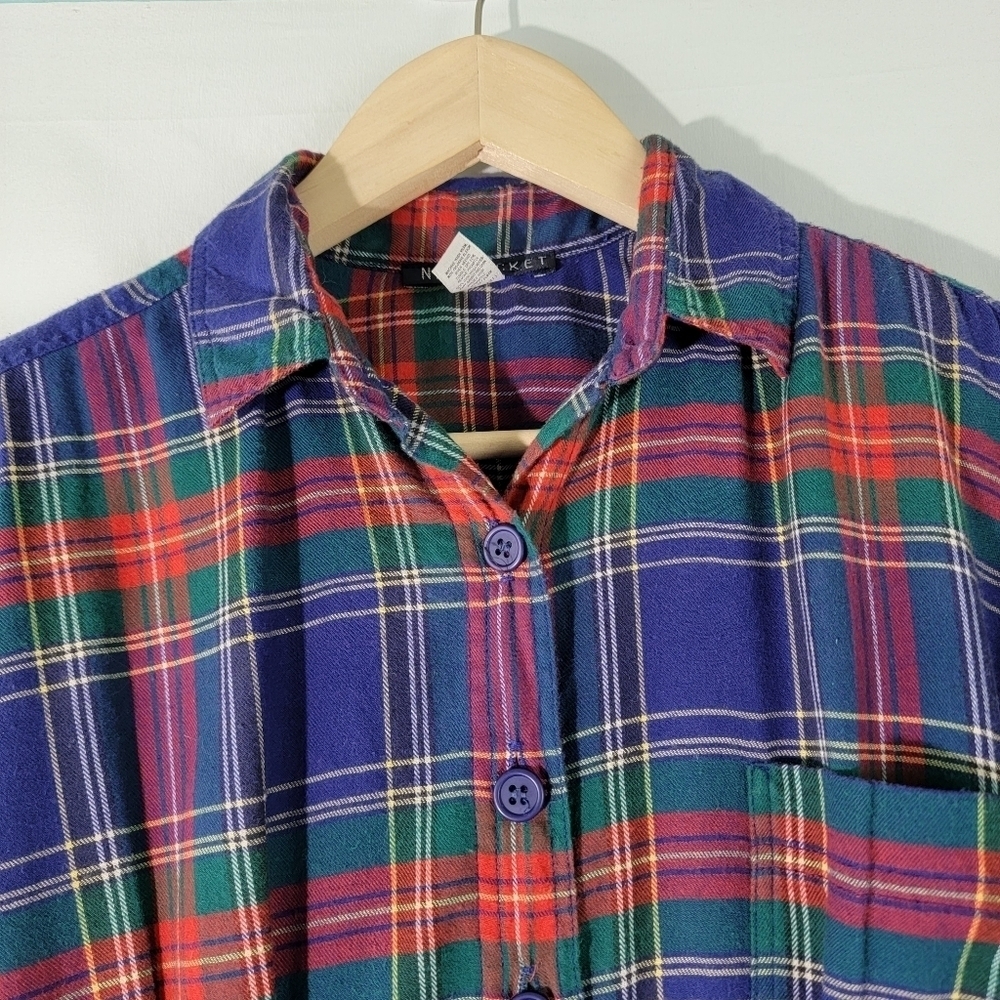 VTG NANTUCKET Flannel Dress Sz 4 Red/Blue Plaid Button-Up Long Sleeve Fit Flare - Picture 3 of 12
